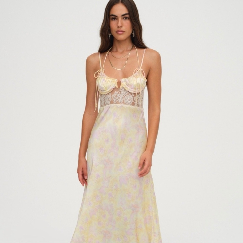 For Love & Lemons Amora Floral Maxi Dress Size M / Yellow